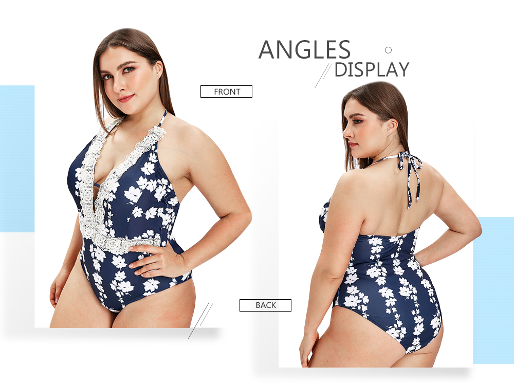 Printed Halter Neck Plus Size Swimsuit