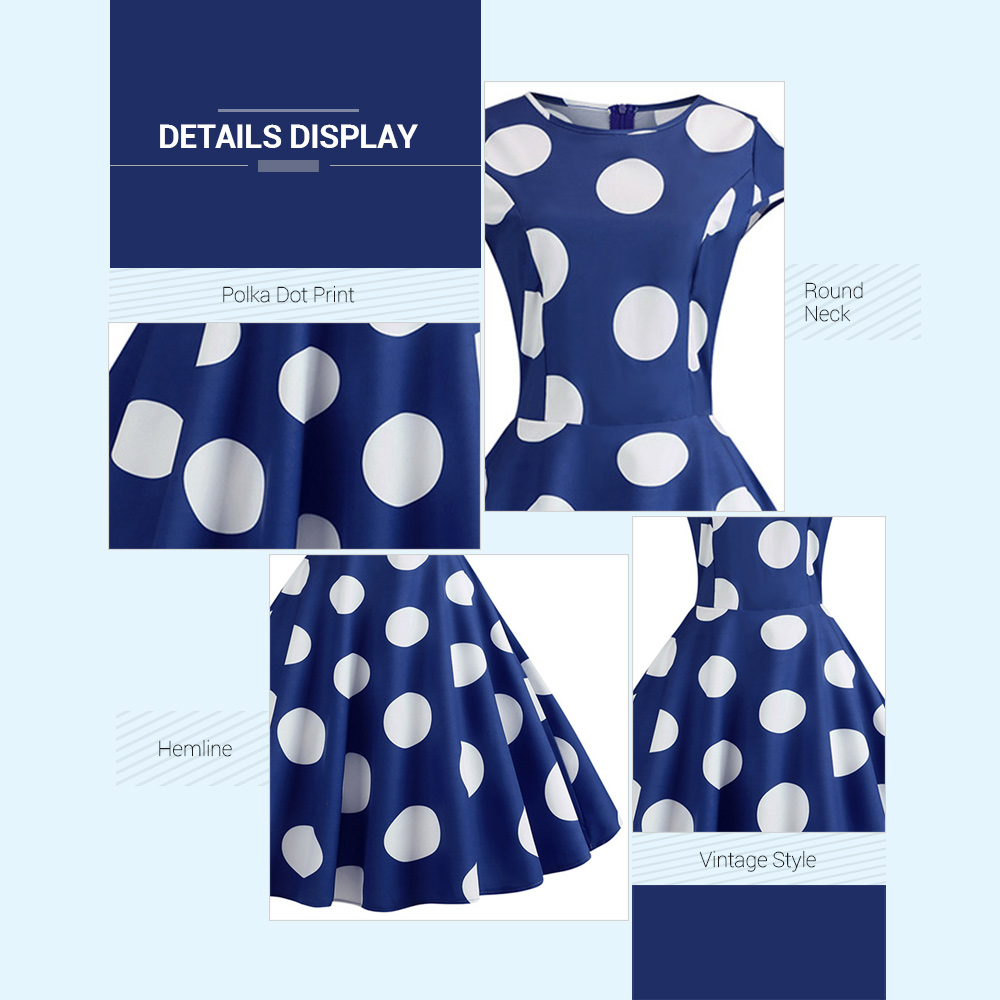 Polka Dot Pattern Round Neck Short Sleeve Vintage Dress