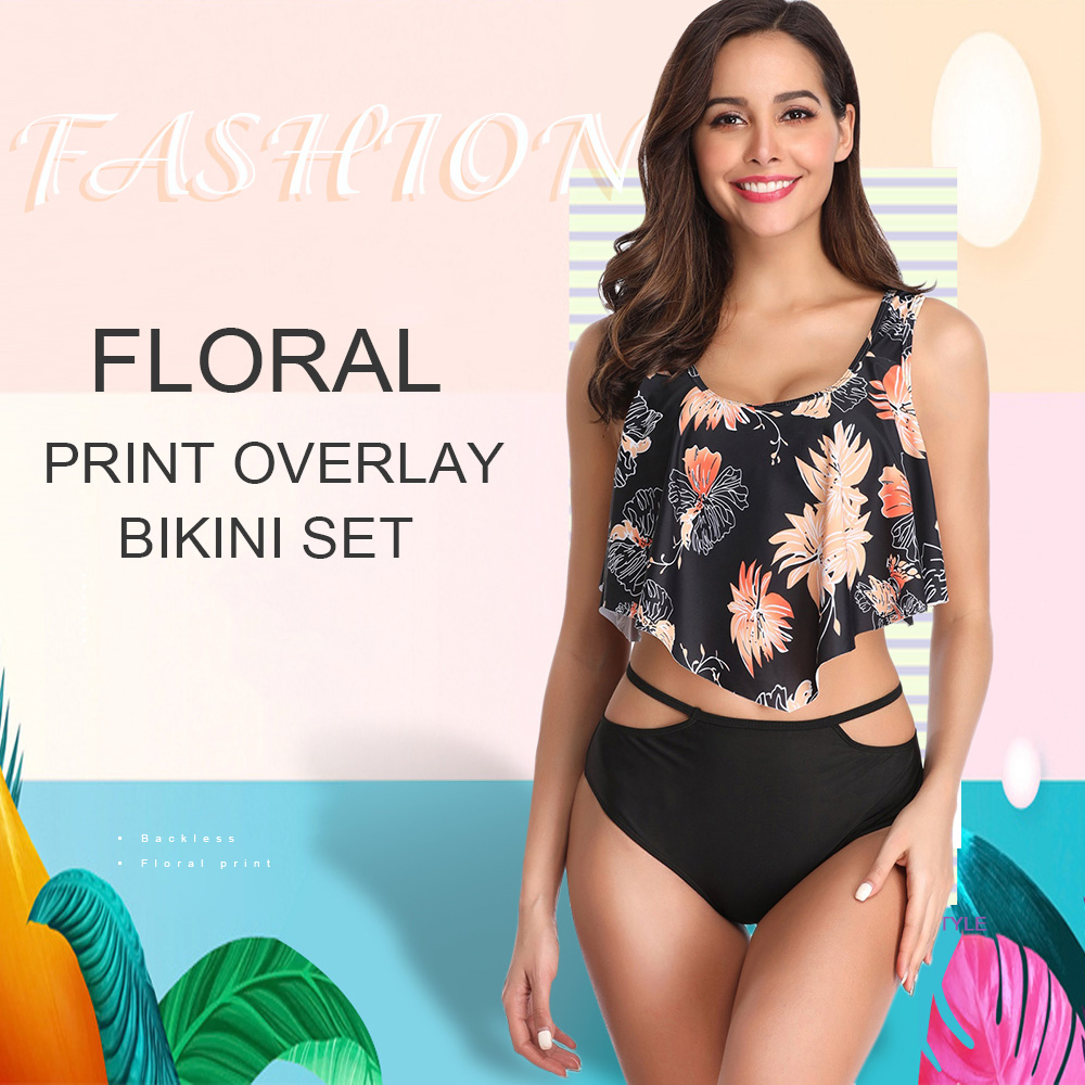 Floral Print Overlay Bikini Set