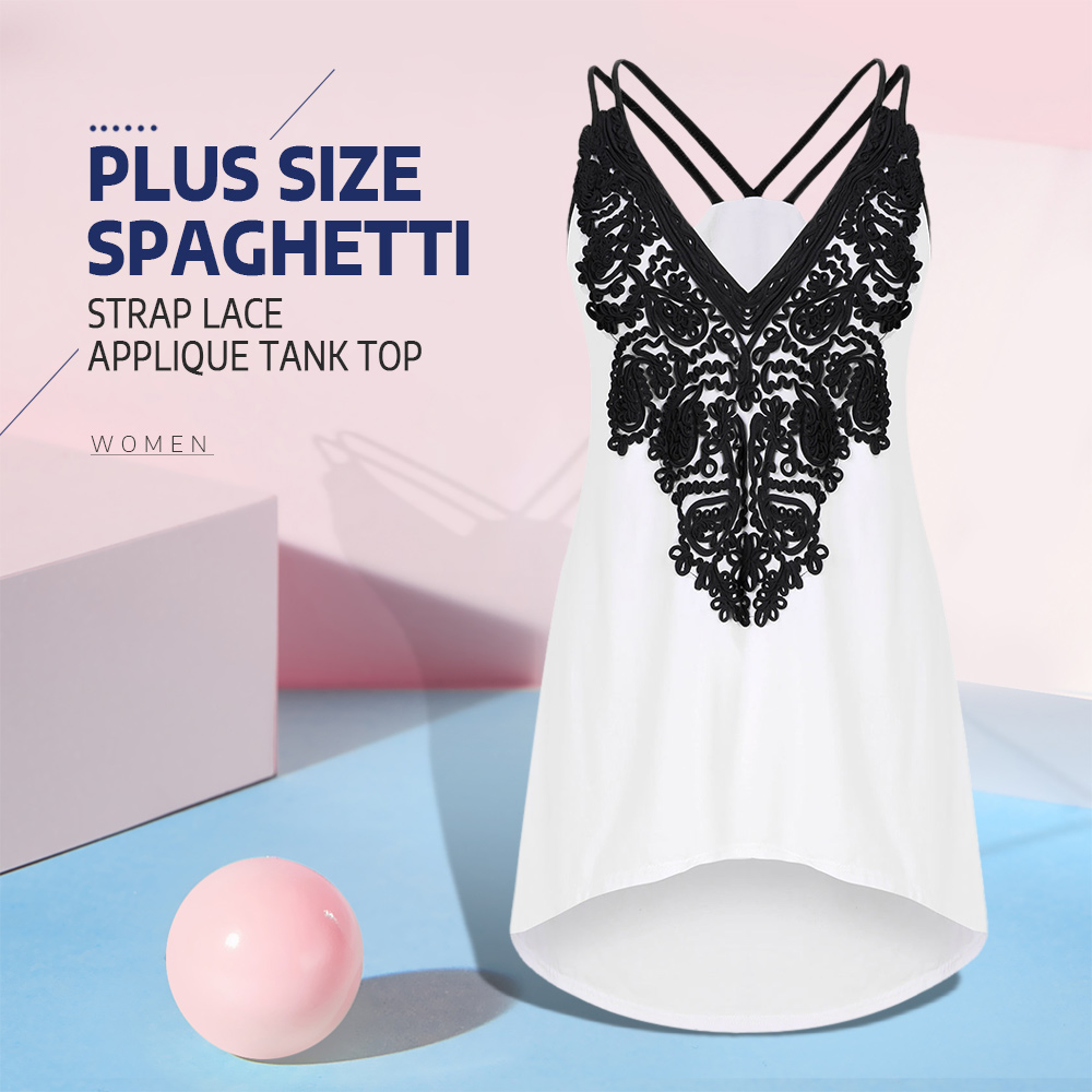Plus Size Spaghetti Strap Lace Applique Tank Top