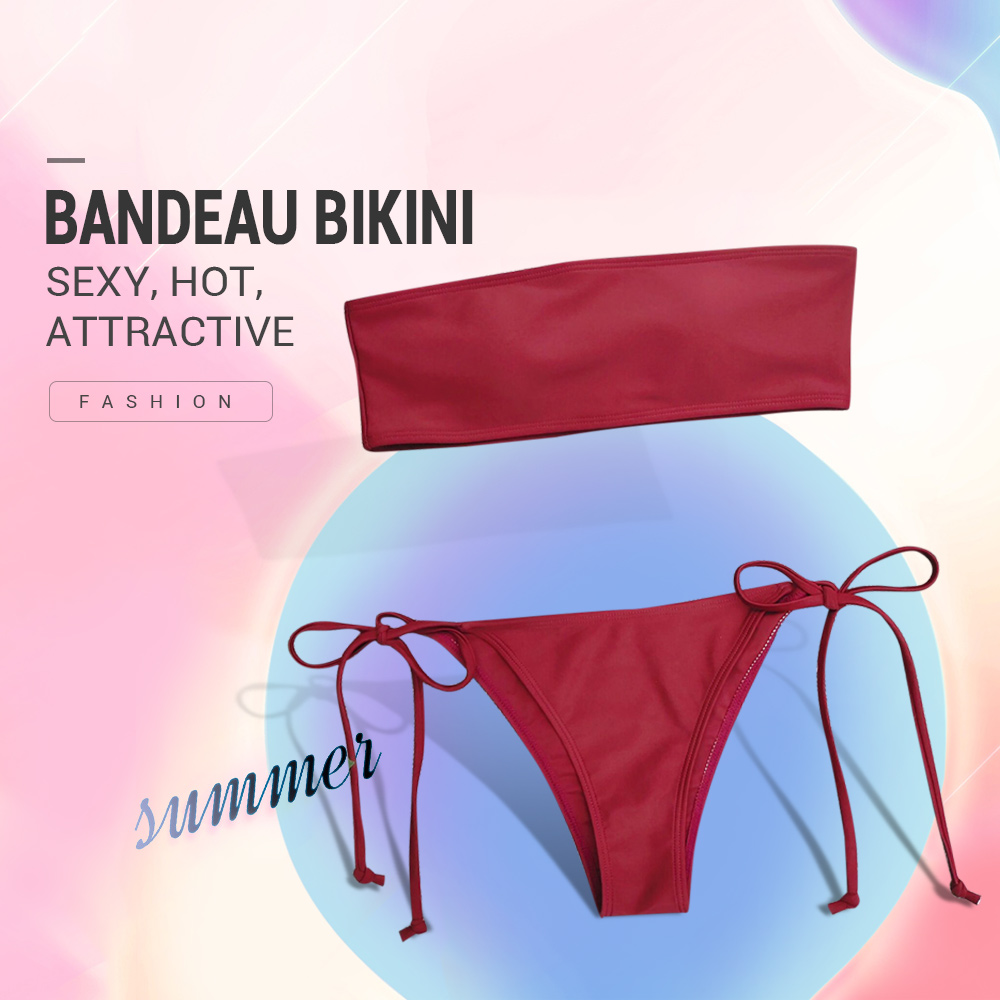 Bikini Bandeau Lace-up Sexy Two-piece Swimwear