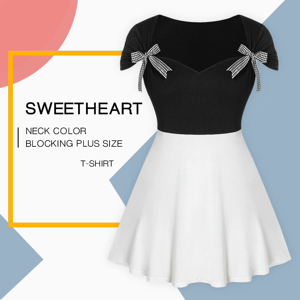 Sweetheart Neck Color Block Plus Size T-shirt