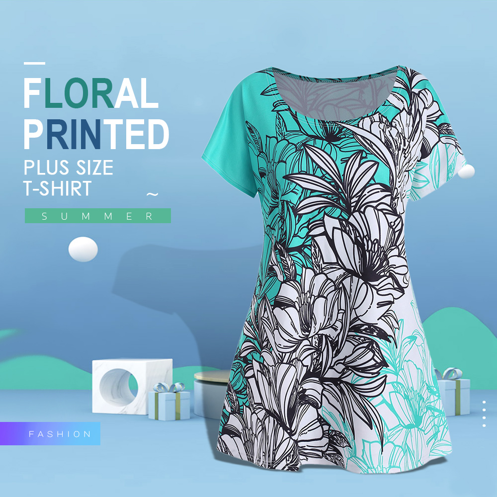 Floral Printed Plus Size T-shirt