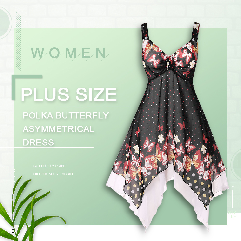 Plus Size Polka Dot Asymmetrical Dress
