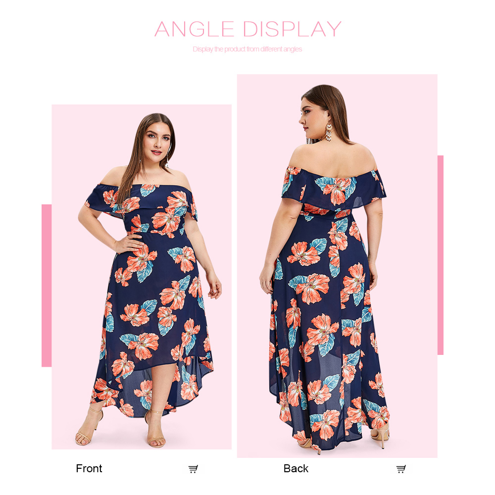 Off The Shoulder Plus Size Floral High Low Dress