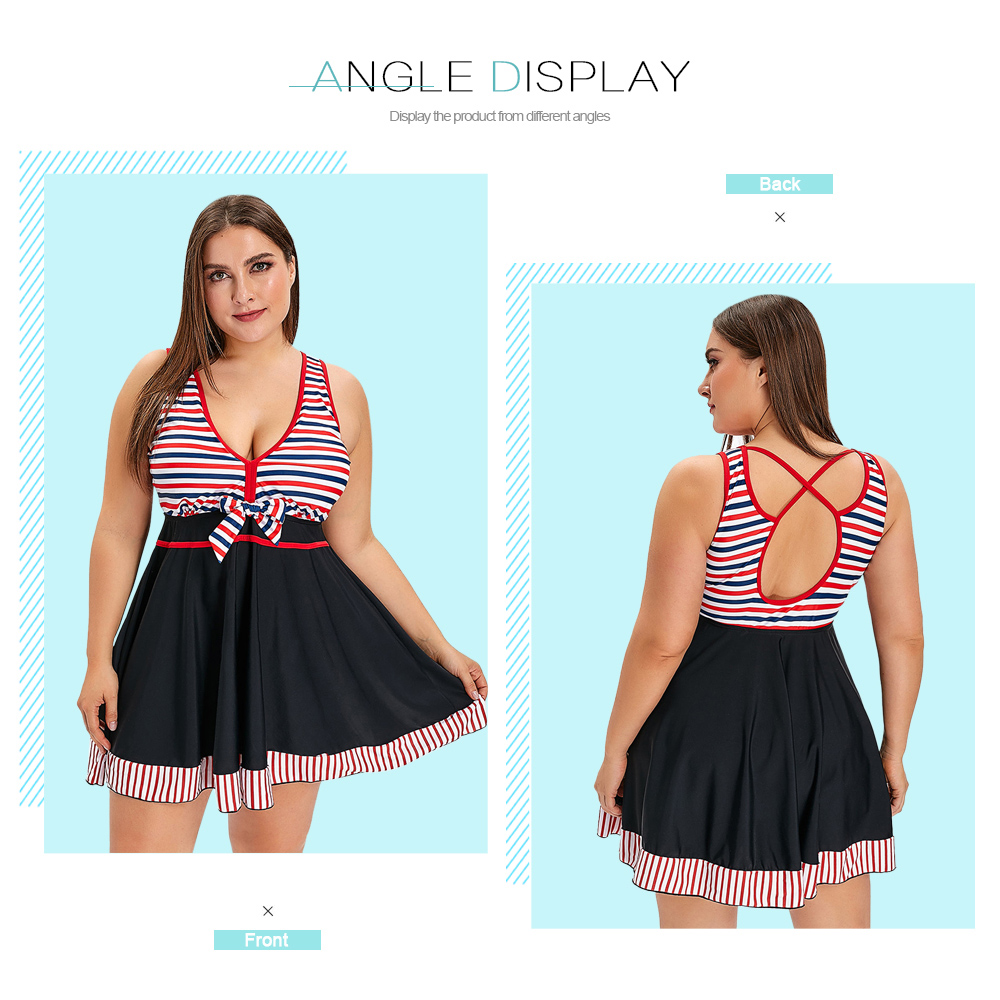 Plus Size Criss Cross Striped Tankin Set