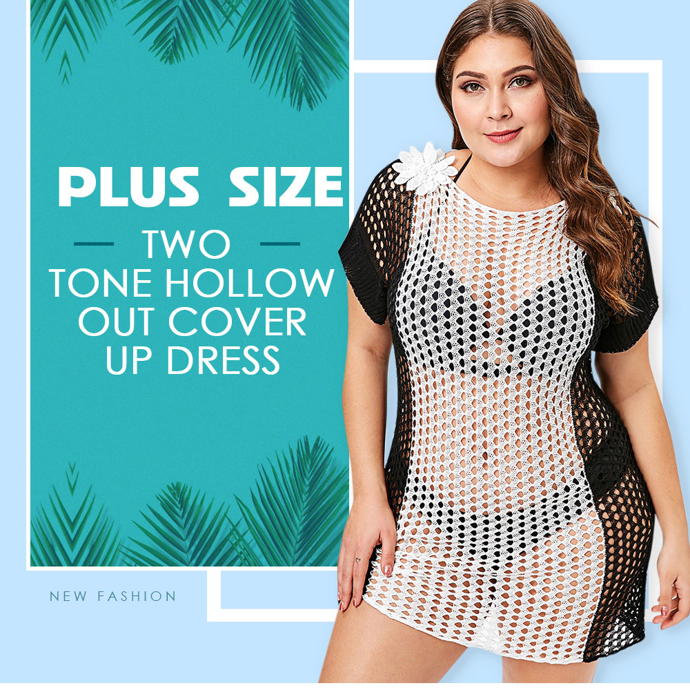 Plus Size Two Tone Hollow Out Cover Up Dress