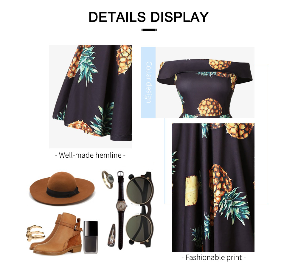 Plus Size Off The Shoulder Pineapple Print Vintage Dress