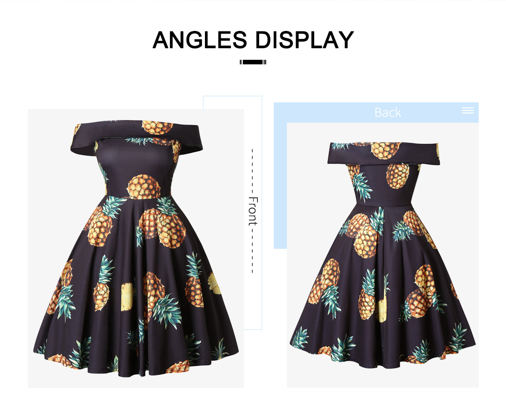 Plus Size Off The Shoulder Pineapple Print Vintage Dress