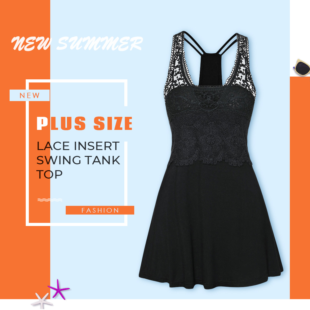 Plus Size Lace Insert Swing Tank Top