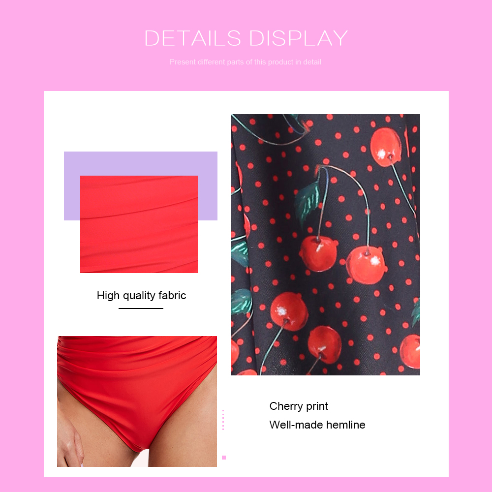 Cherry Print Cold Shoulder Bikini Set