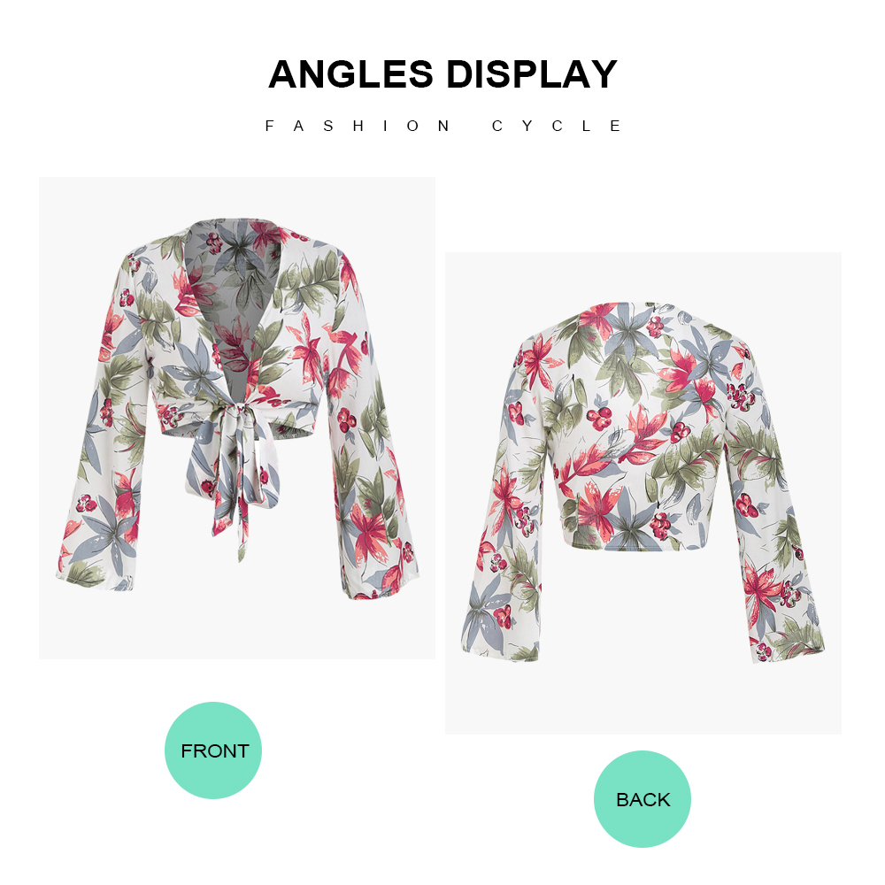 Long Sleeve Printed Bowknot Cropped Blouse