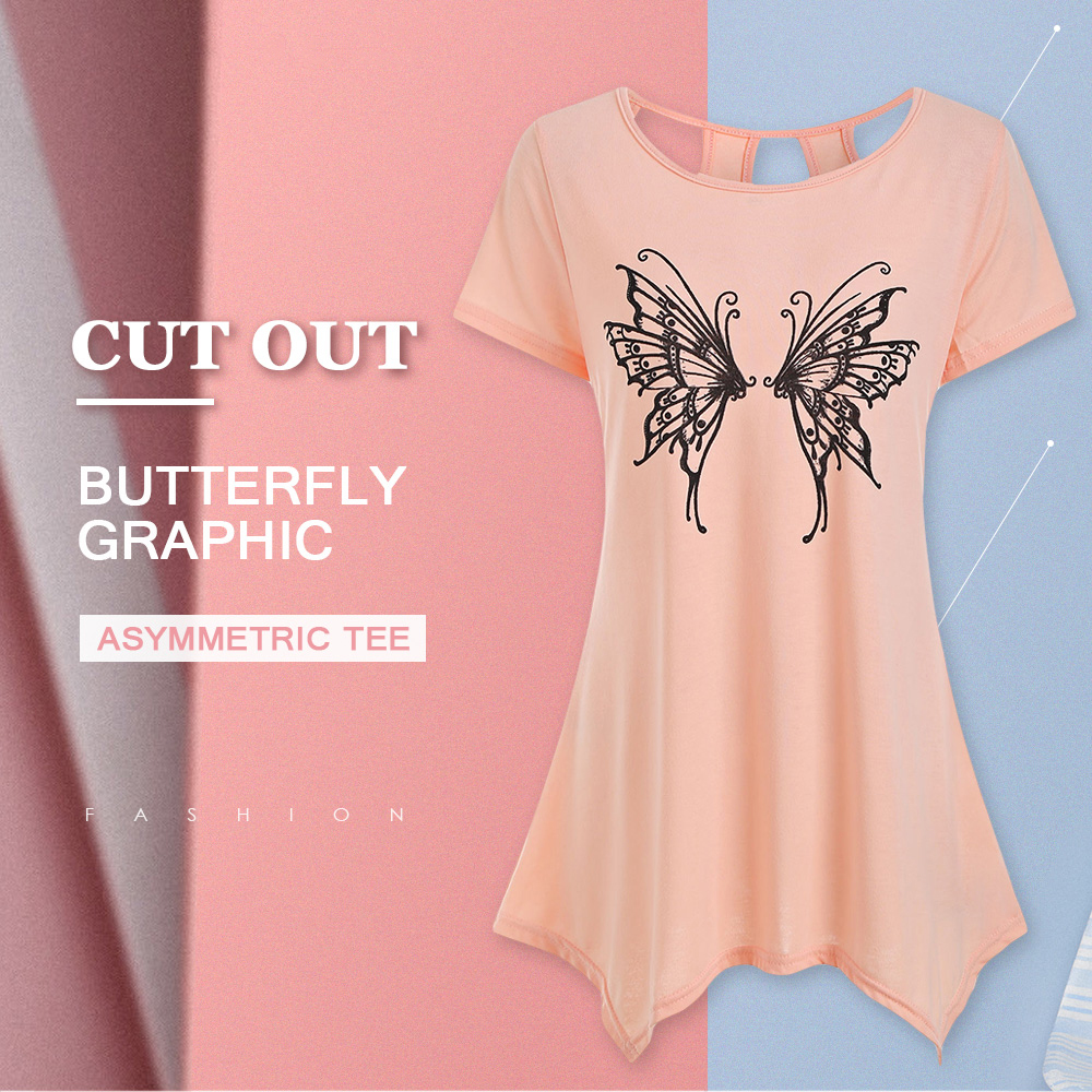 Cut Out Butterfly Graphic Longline Tee