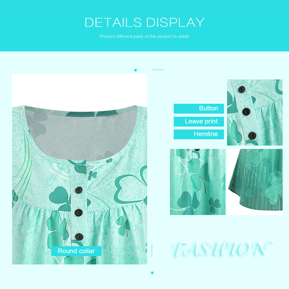 Leaves Print Half Button Tee