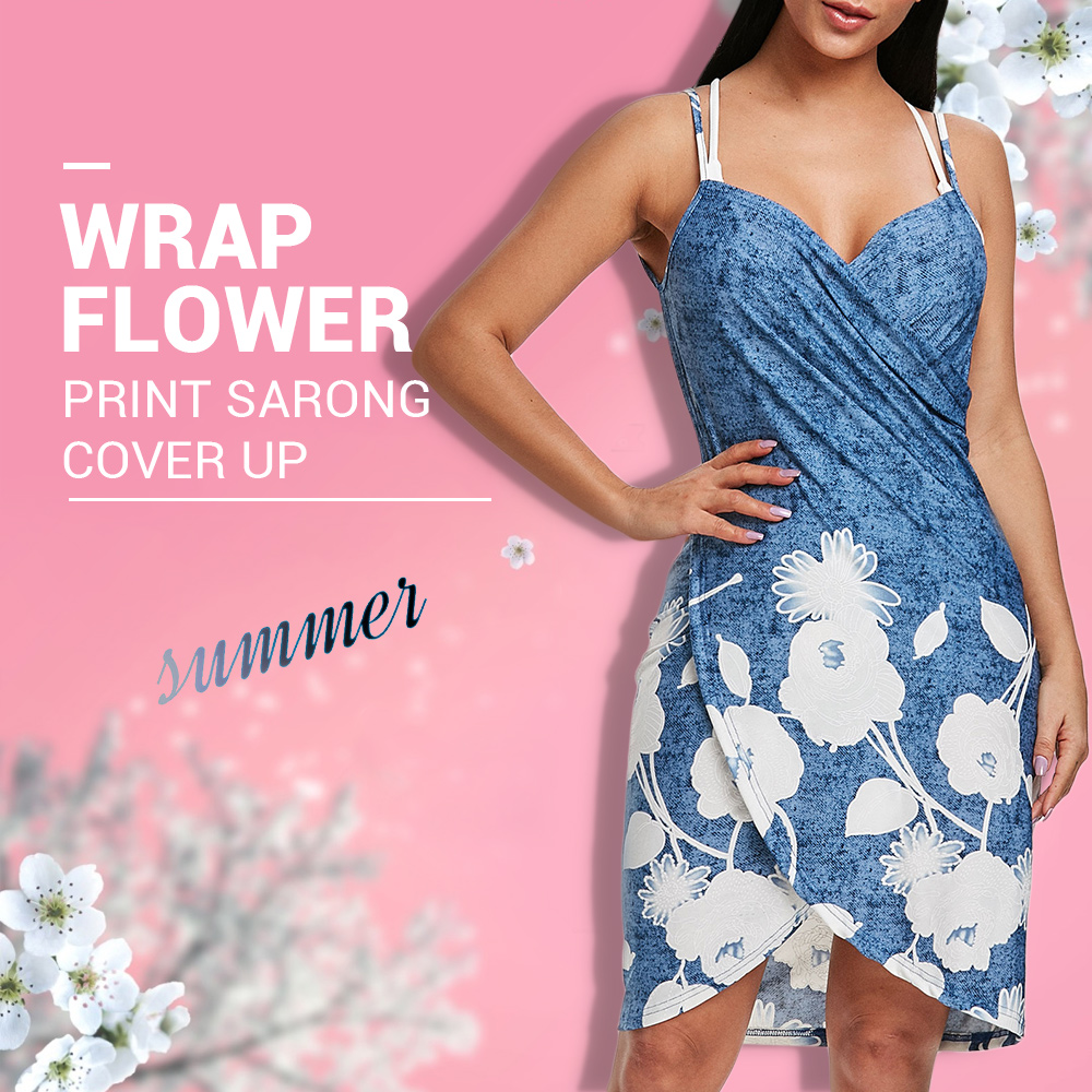 Wrap Flower Print Sarong Cover Up