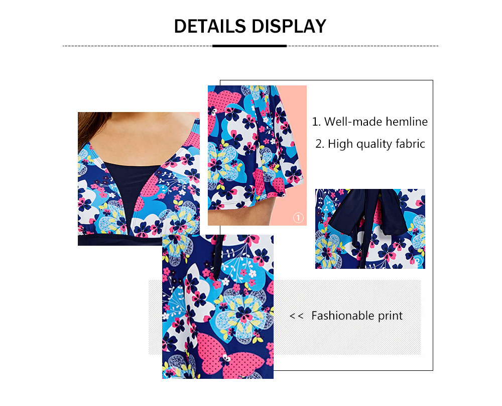 Plus Size Floral Print Self Tie One-piece Swimsuit
