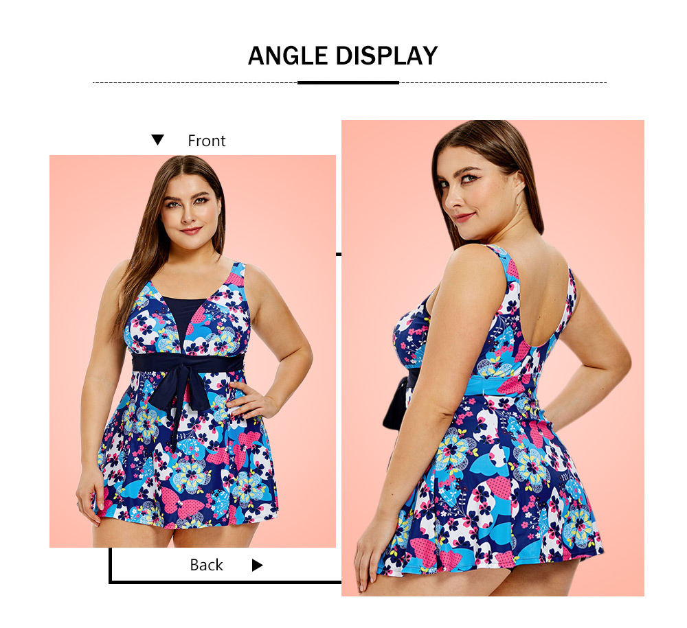 Plus Size Floral Print Self Tie One-piece Swimsuit