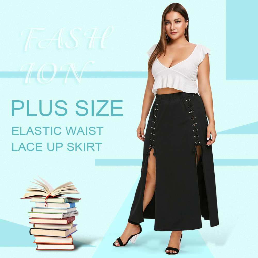 Plus Size Elastic Waist Lace Up Skirt