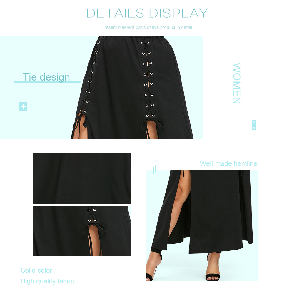 Plus Size Elastic Waist Lace Up Skirt