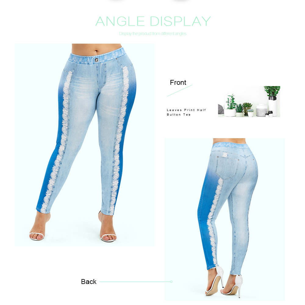 Plus Size 3D Jean Print Leggings