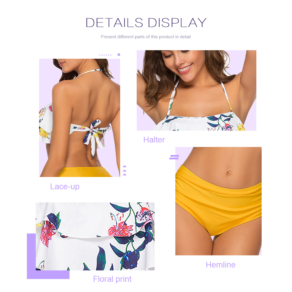 Halter Flounce Flower Print Bikini Set