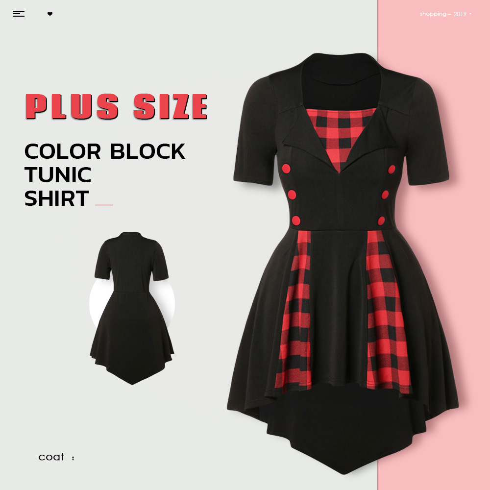 Plus Size Color Block Tunic Shirt