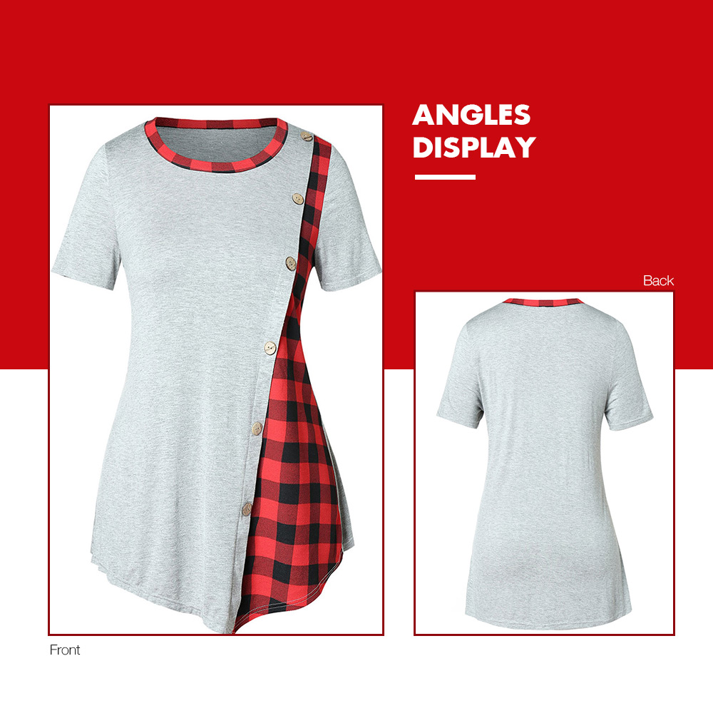 Plus Size Plaid Asymmetric T Shirt