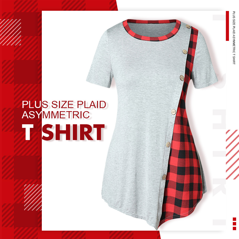 Plus Size Plaid Asymmetric T Shirt