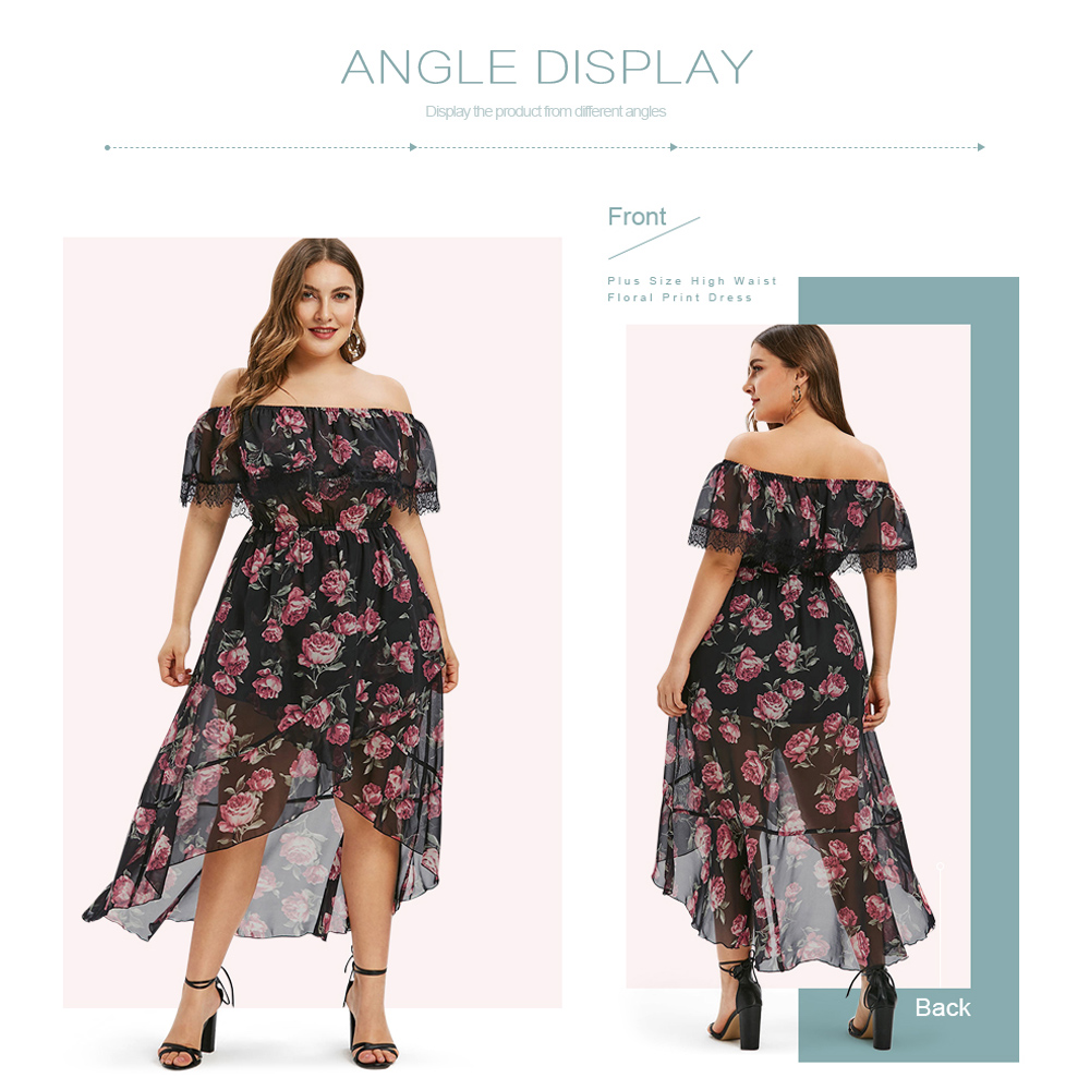 Plus Size High Waist Floral Print Dress