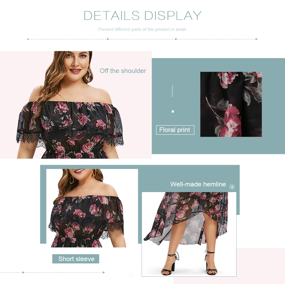 Plus Size High Waist Floral Print Dress