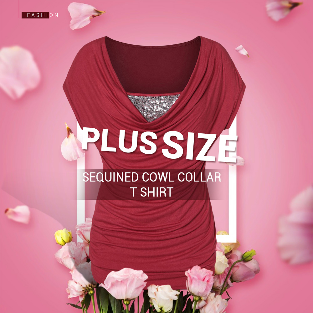 Plus Size Glitter Ruched T Shirt