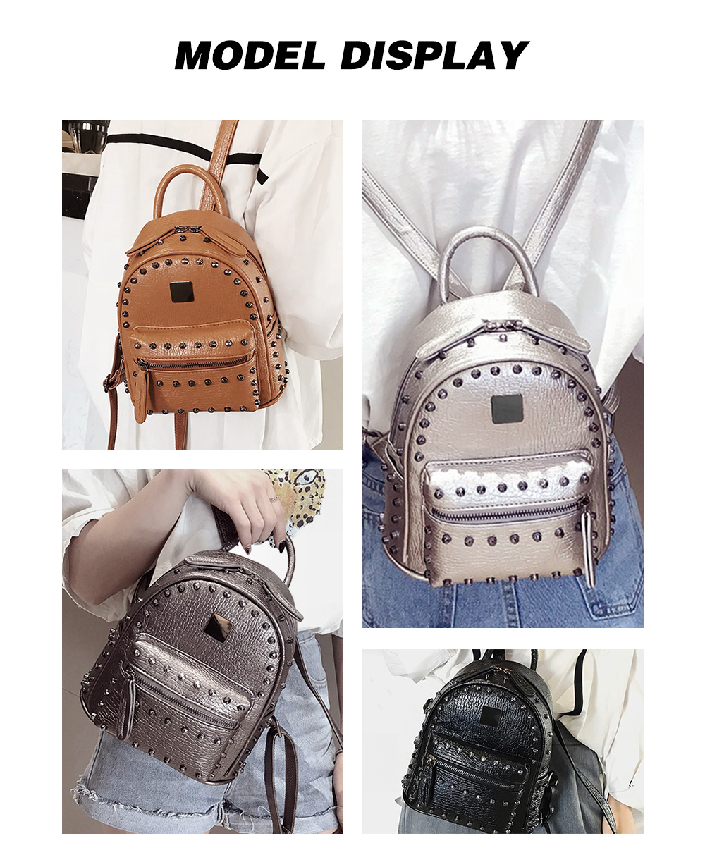 Guapabien Rivet Mini Backpack PU Leather Water Resistant Women Bag