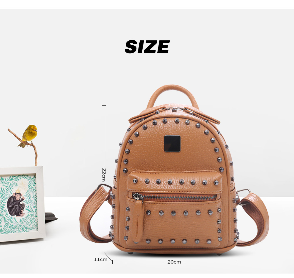 Guapabien Rivet Mini Backpack PU Leather Water Resistant Women Bag