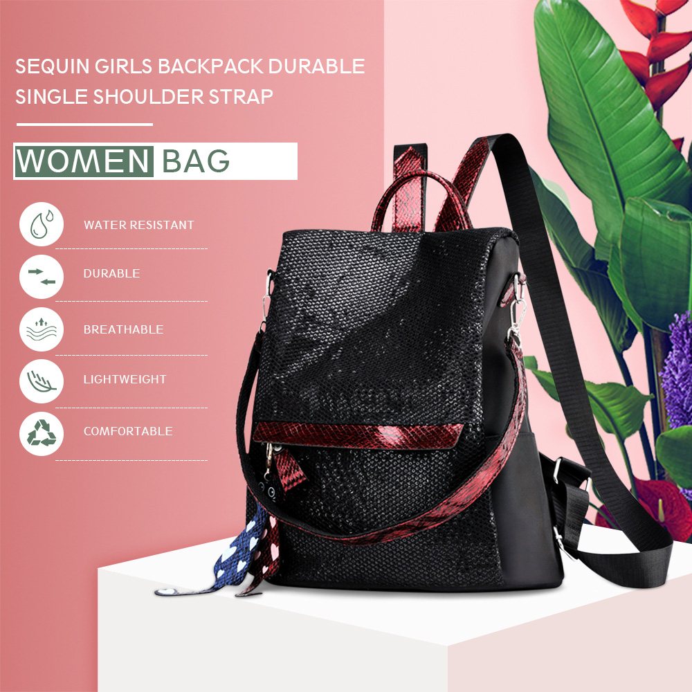 Guapabien Sequin Girls Backpack Durable Single Shoulder Strap Women Bag
