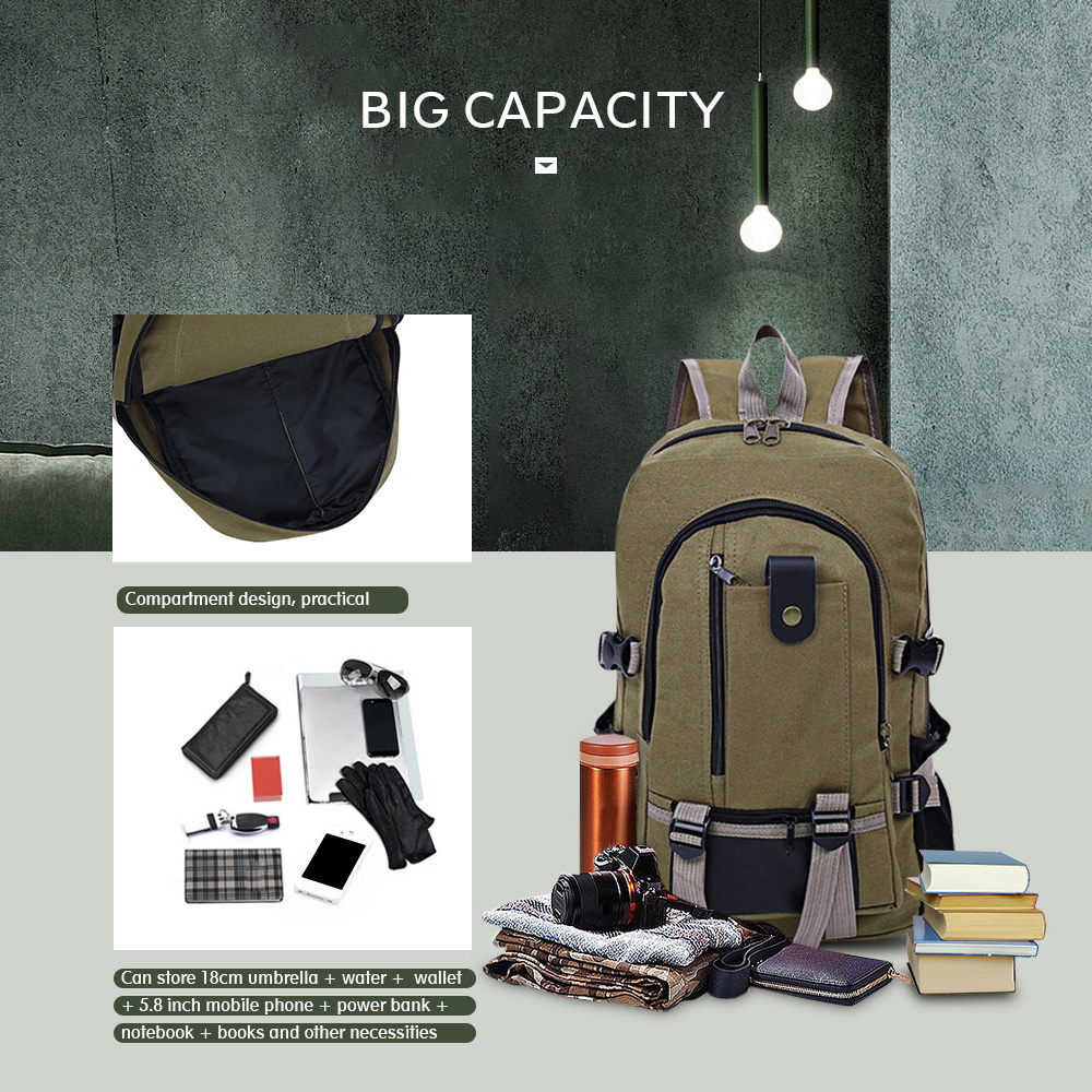 Canvas Zipper Bag Ladder Lock Outdoor Activity Men Portable Backpack